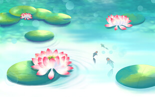 荷塘浮莲游鱼图