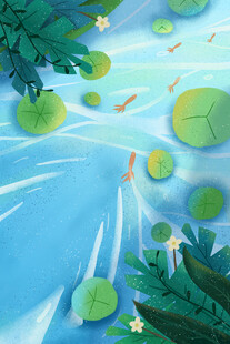 夏日荷塘水波与浮萍景象