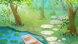 森林中的静谧小船与小径