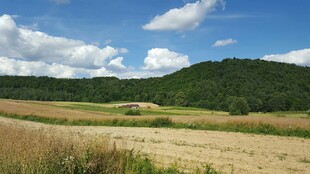 广袤田野与远山蓝天美景