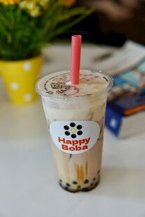 可爱图案的美味珍珠奶茶
