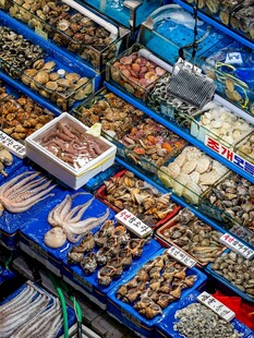 海鲜市场丰富多样的海产