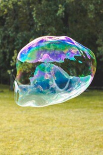 草地上的梦幻彩色大泡泡