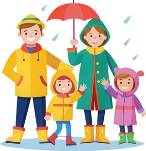 雨中家庭漫步温馨时刻
