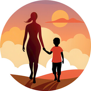 夕阳下母子温馨漫步