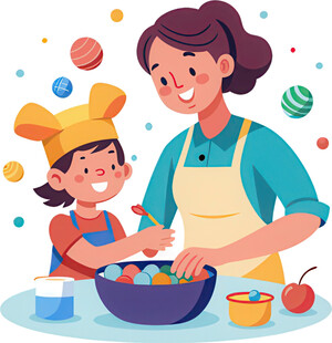 母女欢乐共做美食时刻