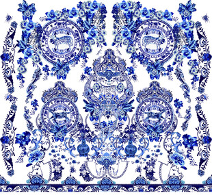 蓝白青花瓷风精美图案