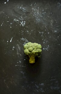 一颗西兰花置于深色背景
