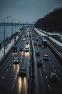 夜幕下繁忙的高速公路