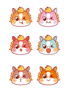 可爱的马头像形象插画