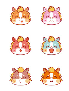  可爱的马头像插画卡通