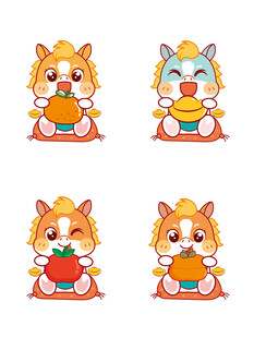 喜庆的萌马卡通头像插画设计