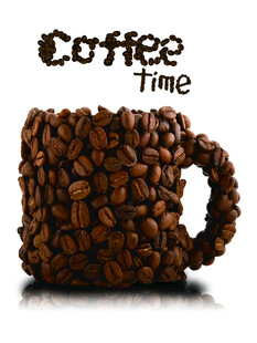 咖啡豆拼成的咖啡杯