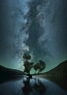 星空下的孤树与静谧水面