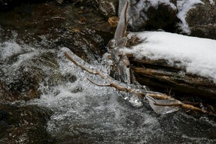 雪覆溪流间的潺潺流水