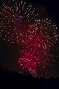 夜空中绚烂的红色烟花