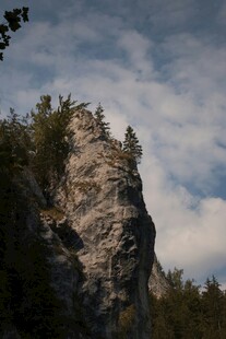 巍峨山石屹立于山林间