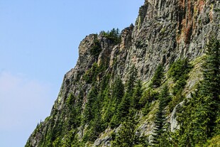 巍峨山峰与葱郁植被