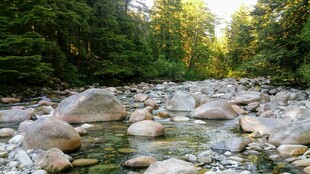 山间溪流与嶙峋怪石