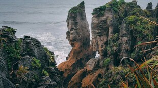 海边嶙峋奇峰绿植环绕