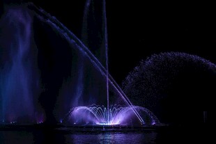 梦幻紫色喷泉夜景