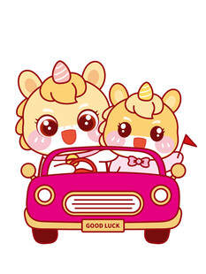 开红色车车的小马