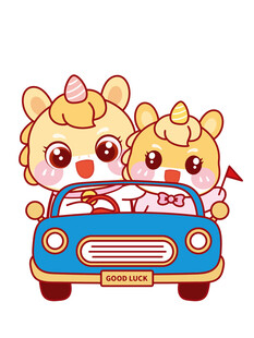 开蓝色车车的小马