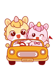 小马开黄色车车插画设计