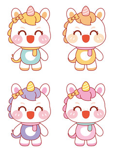 美丽的四色小马驹卡通头像插画