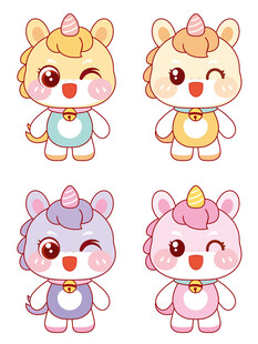 美丽的四色小马插画设计