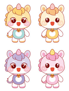 漂亮的四色小马驹卡通头像插画