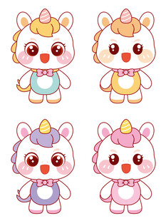 漂亮的四色小马插画设计