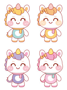 可爱的四色小马驹卡通头像插画