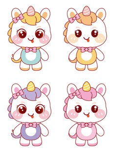 可爱的四色小马插画设计