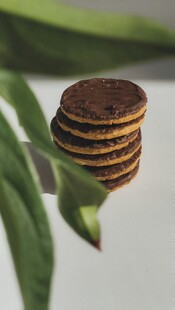 堆叠的夹心饼干与绿叶