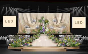 香槟布幔婚浪漫花卉婚礼仪式场景