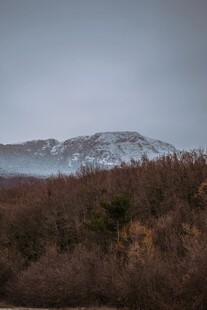 山间秋景与覆雪山峰