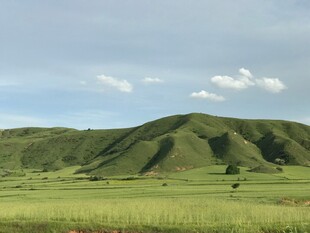 翠绿山丘下的广袤草原