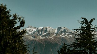 山林间远眺壮丽雪山