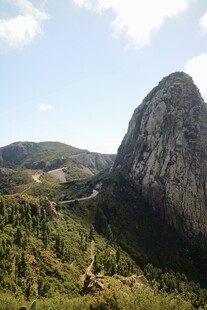 巍峨山峰与葱郁山林景观