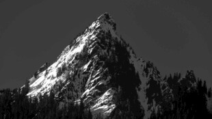 巍峨雪山与周边林木景观