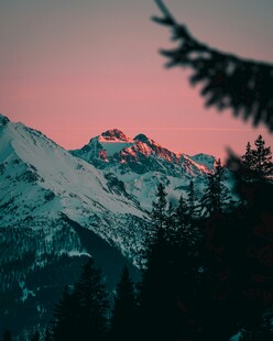 雪山夕照 山林剪影