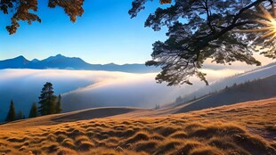 山间晨雾美景