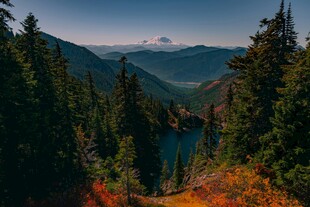 山林间的幽蓝湖泊美景