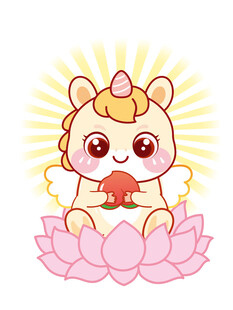 翅膀生肖马抱桃莲花卡通表情包图