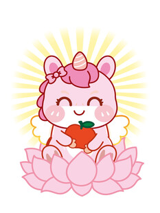 粉色生肖马抱苹果莲花卡通插画