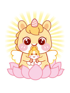 翅膀生肖马莲花抱小马卡通插画