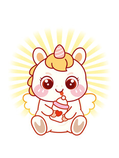 翅膀马宝宝吐舌抱奶瓶卡通插画