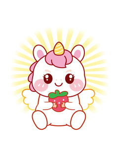 翅膀小马儿抱草莓卡通插画图片