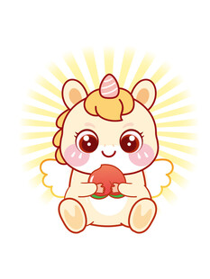 翅膀小马儿抱桃子卡通插画图片